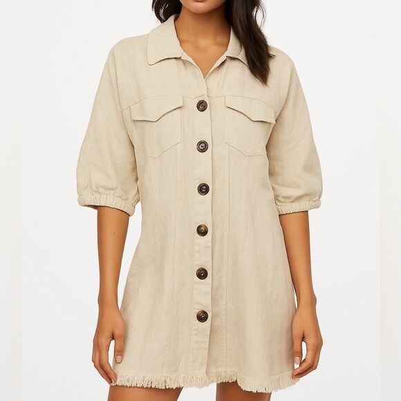 divine heritage Dresses & Skirts - Divine Heritage Linen Blend Balloon Sleeve Dress